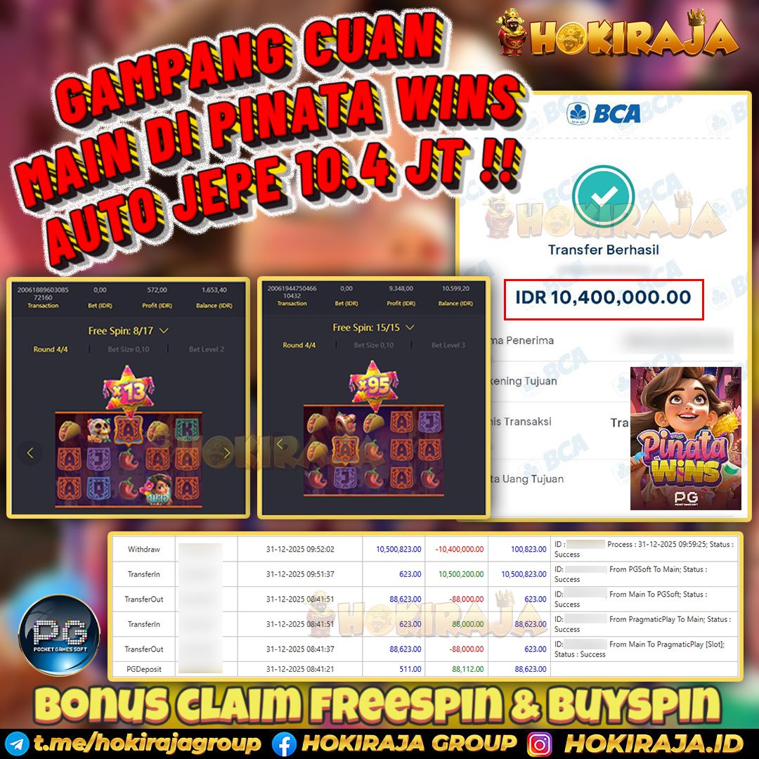 HOKIRAJA JACKPOT SLOT PINATA WINS  RP 10.400.000 ID : KSDA***